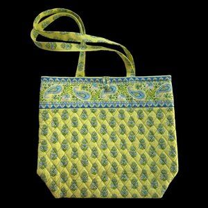 Vera Bradley Retired Tote Bag EUC Quilted Paisley Yellow Blue Elephants USA-Made